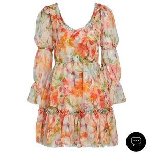 Marchesa Notte Abstract Floral Chiffon Minidress